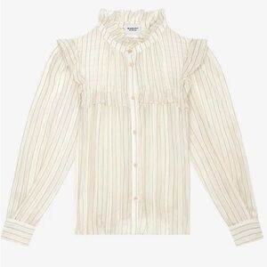 Isabel Marant Etoile Idety Long Sleeve Voile Stripe Ruffle Blouse (Size 6) NWT